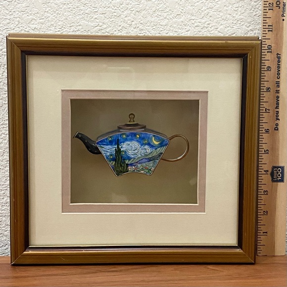 2001 KELVIN CHEN Enamel Lidded Tea Pot Starry Night Vangogh Mini Teapot Framed - Picture 3 of 16